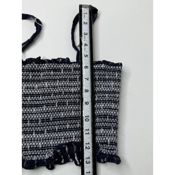 Forever 21 Top Womens Small Crop Tank Tube Blue White Casual Summer Tee Smocked - Picture 12 of 12